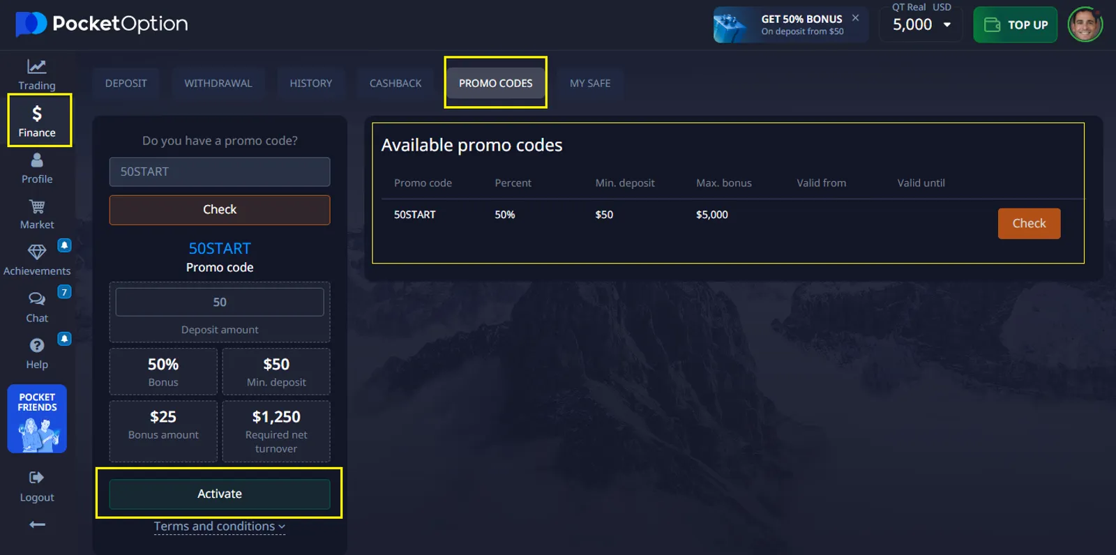 Pocket Option Aplicar Código Promocional